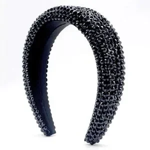 Black Handmade Rhinestone Bling Sparkle Statement Festival Coachella Headband Black Sparkly Headband Beaded Headband | Black Headband  main image 4